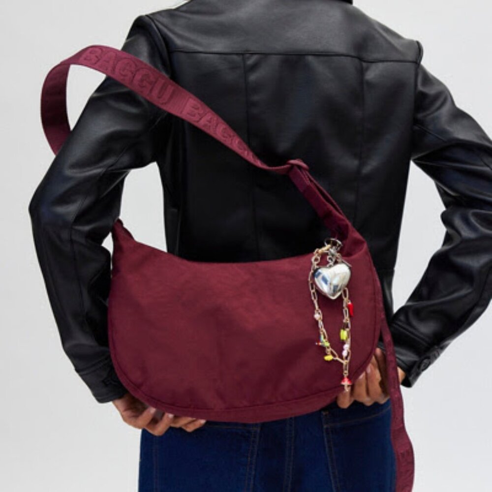 BAGGU Medium Nylon Crescent Bag - Oxblood